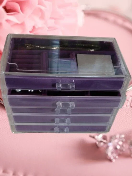 Like New Purple Velvet-Lined Acrylic Jewelry Organizer