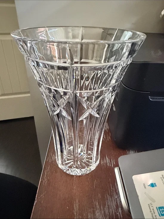 Waterford Crystal Welcome  8 inches tallx5.5 inch rim flared cross pattern vase