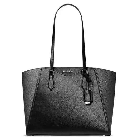 Michael Kors Taryn Large Leather Tote Bag Black Logo & Brush Finish