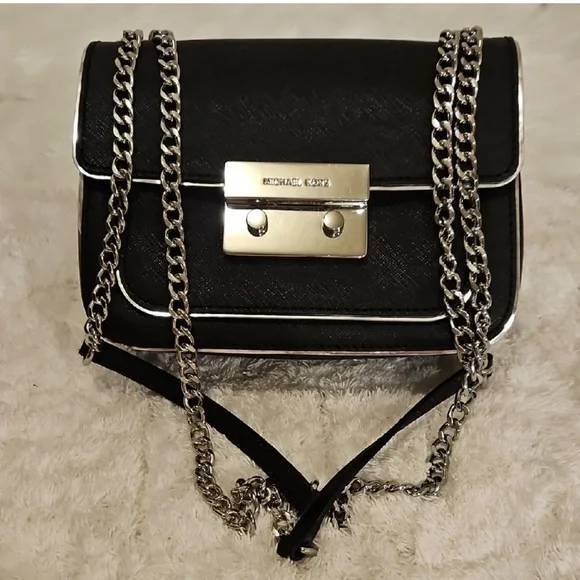 Rare Michael Kors Sloan Specchio Shoulder Flap Bag Black Saffiano