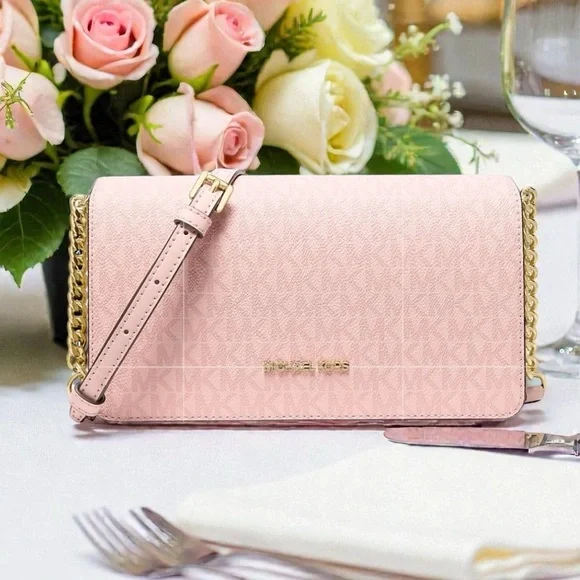 Michael Kors Jet Set Medium Signature Logo Crossbody Bag Powder Blush 35F5GTVC