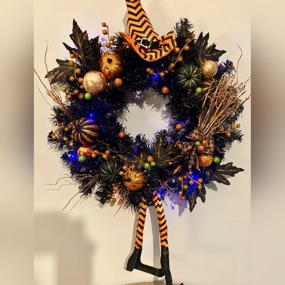 Festive Halloween Wreath with Orange and Black Accents