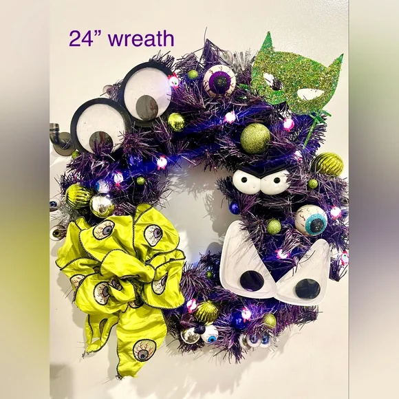 Purple Halloween Wreath with Eyes