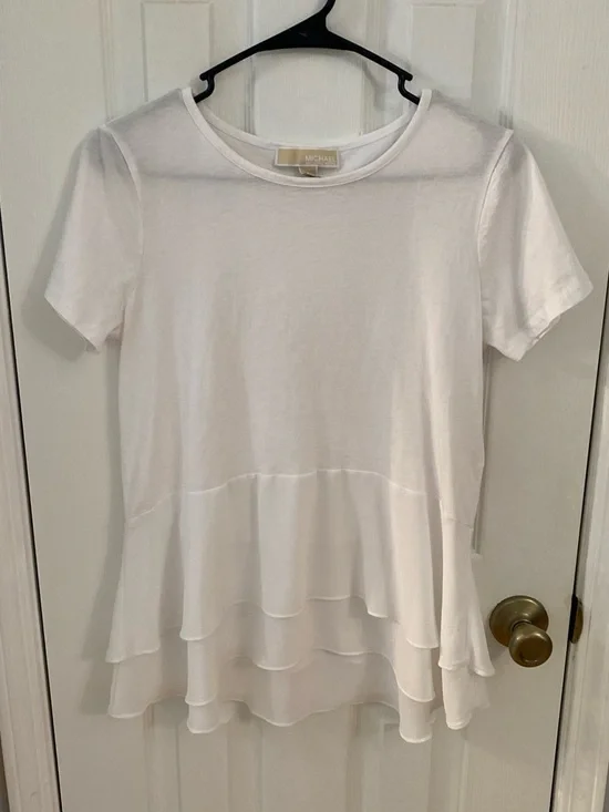 Michael Kors White Layered Peplum Top Size M