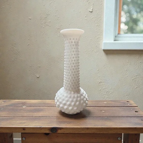 Hobnail Milk Glass Vase White Bud Vase Vintage Decor