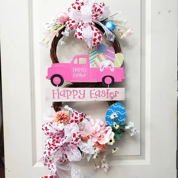 Little Pink Truck Easter Double Loop Wreath