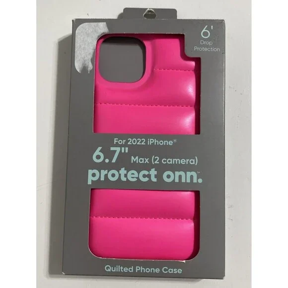 Puffer Phone Case for iPhone 14 Plus Neon Hot Pink Puffy Quilted Luxe NEW