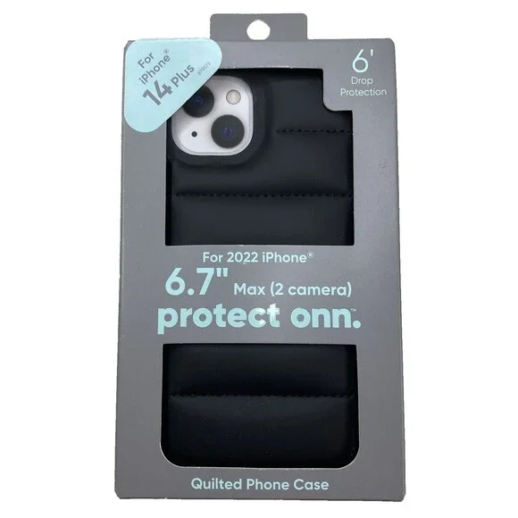 Puffer Phone Case for iPhone 14 Plus Black Quilted Luxe NEW