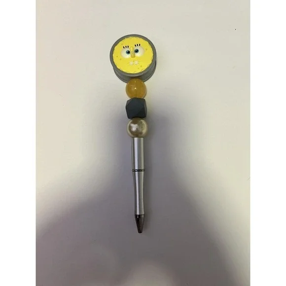 SpongeBob SquarePants Beaded Pen Yellow Grey Pearl Black Ink Cute Novelty Gift‎