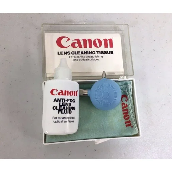 Vintage 1980s Canon Lens Cleaning Kit Tissues Anti-Fog Fluid Cloth