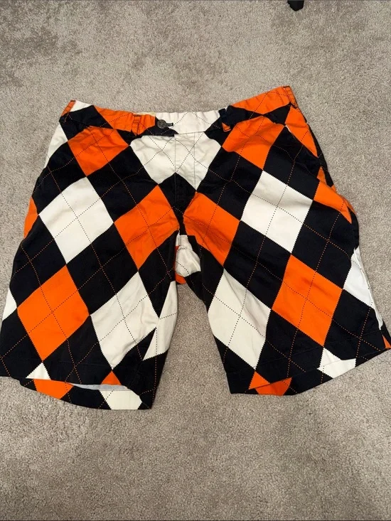 Loud Mouth Argyle Pattern Orange Black White Golf Shorts
