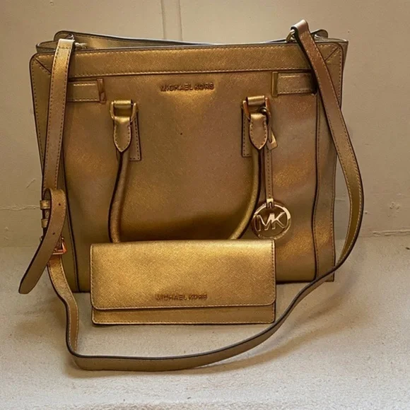 Michael Kors Metallic Gold Tote and Wallet Set