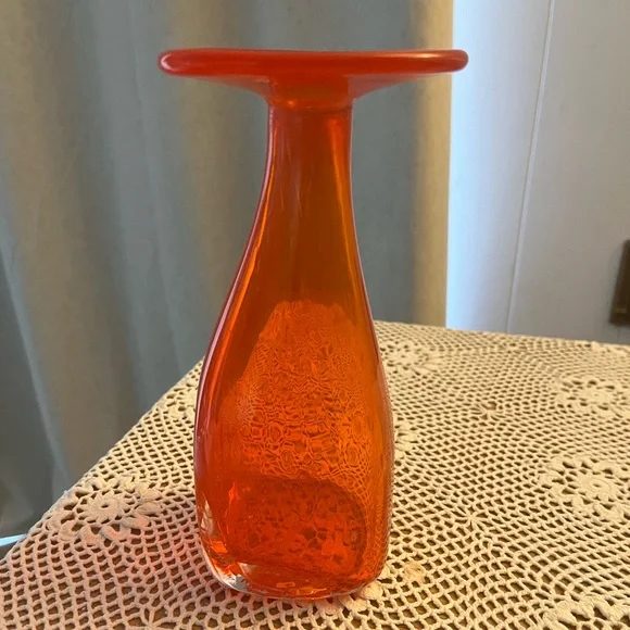 Amazing Hand Blown Margie's Garden Bubble Vase Bright OrangeAmazing