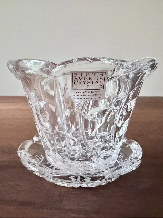 Vintage Fifth Avenue Crystal LTD Vase Cachepot Candleholder With Underplate
