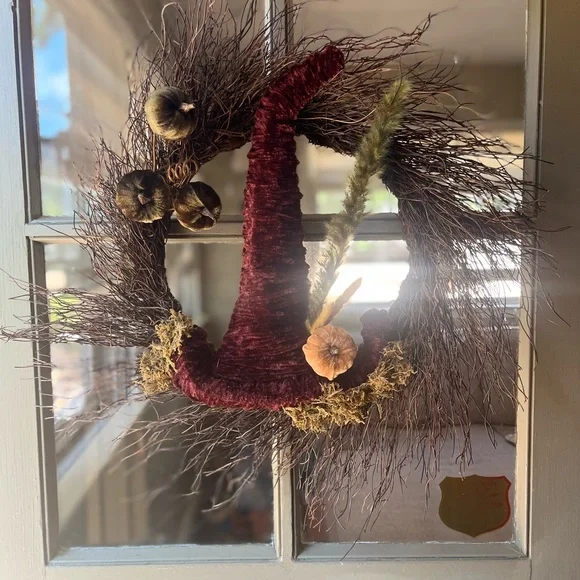 Charming Burgundy Witch Hat Wreath