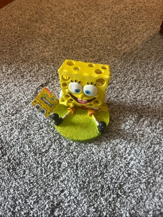 SpongeBob SquarePants Bright Yellow Figurine on Green Base