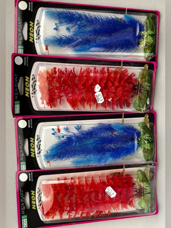 Penn-Plax Aqua-Plant Neon Blue & Red Plant Set Tank Decor