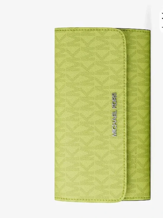 Michael KORS Jet Set Large Signature Logo Tri-Fold Wallet Trifold Lime NWT