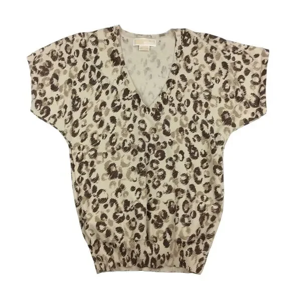Michael Kors | Silk Leopard Short Sleeve Sweater