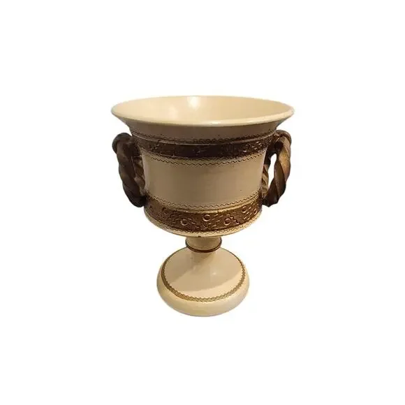 Roman Italian Style Vase Container Pottery Cream Gold‎ Italian #8556