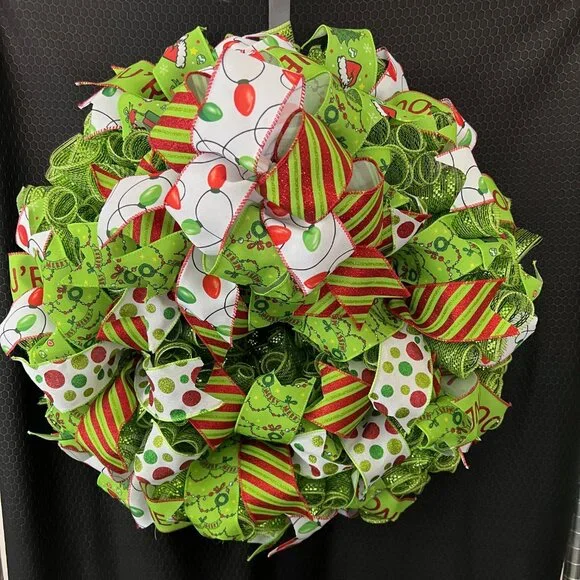 Grinch Christmas Wreath made of Deco Mesh