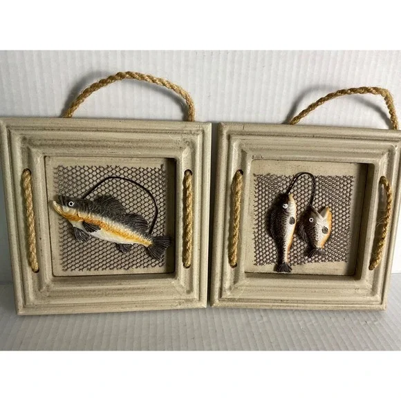 FISH plaque Wall Decor Wood Plank Art~ Beach Nautical Ocean 6.5x6.5