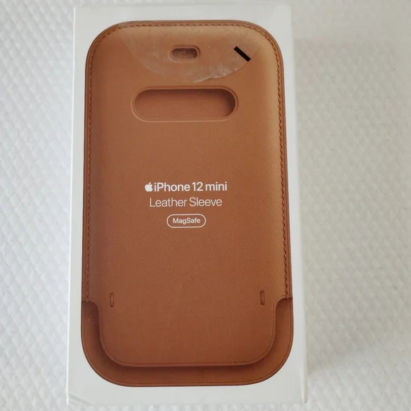 iPhone 12 Mini Leather Case Sleeve, Genuine, Apple, w/MagSafe Apple Saddle Brown