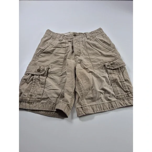 Y2K Hollister Cargo Shorts Mens 31 Beige Cotton Button Fly Pockets Casual