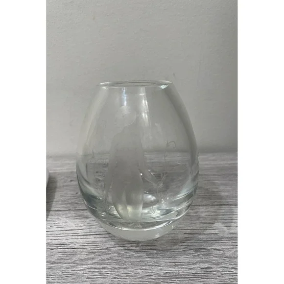 Holmegaard Hellasliard Etched Nude Crystal Vase Signed Danish Art Glass 14387-11