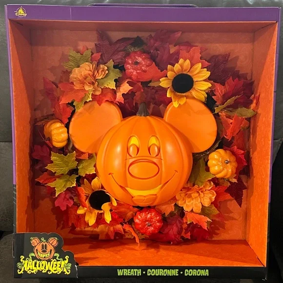 Disney Parks 2024 Halloween Mickey Mouse Jack o Lantern Pumpkin Wreath 16