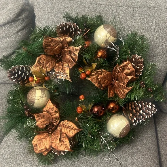Festive Green and Brown Christmas Holiday Wreath