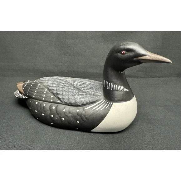 Hand Painted Ceramic Duck Figurine Black & White & Grey 9