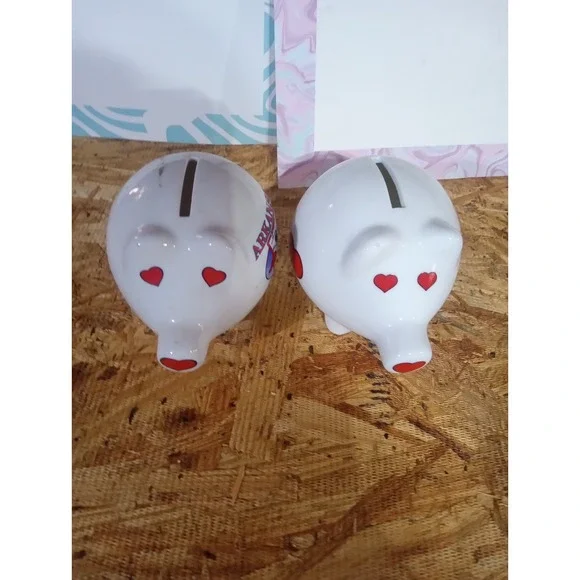 Pair of Piggy Banks (Matching Set — Love Heart Eyes)