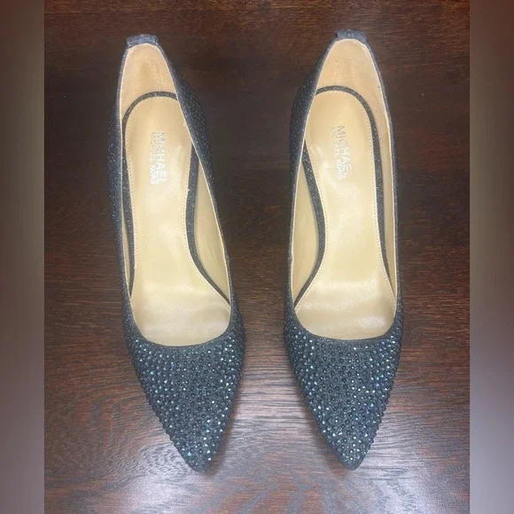 Michael Kors Black Iridescent purple /blue rhinestone Studded Heels