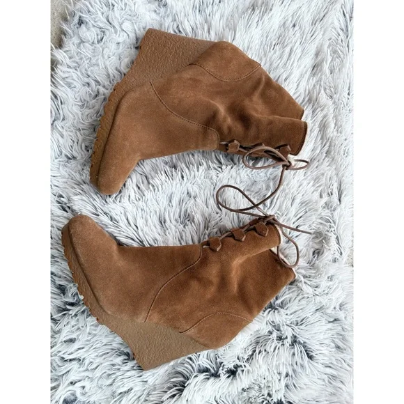 Michael Kors Brown Suede‎ Shearling Wedge Booties