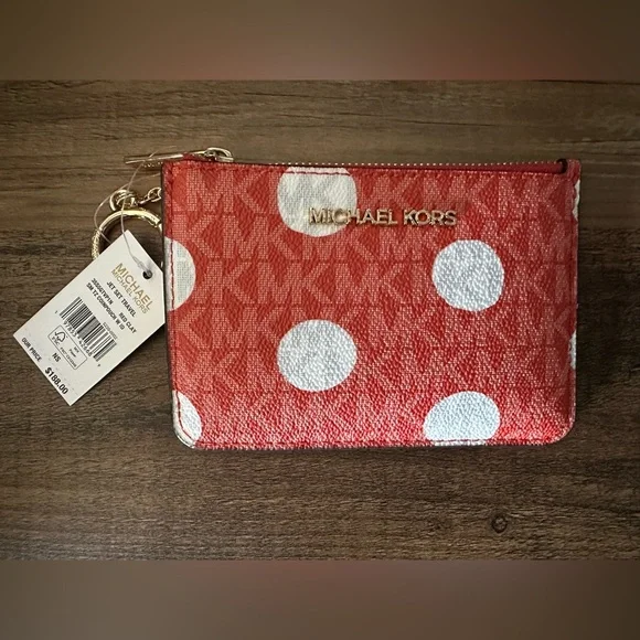Michael Kors Jet Set travel Wallet with Zip Coin Pouch. Red Clay/White. NWT.