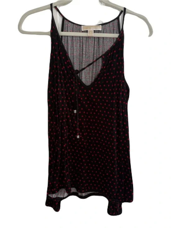 Michael Kors Black & Red Polka Dot Cold Shoulder Top