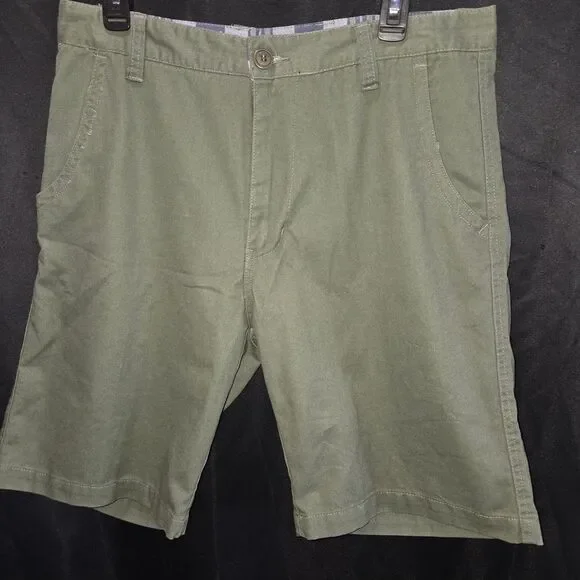 Islandia Mens Coastal Chino Shorts Cotton Blend Casual Sage Flat Front Sz 34