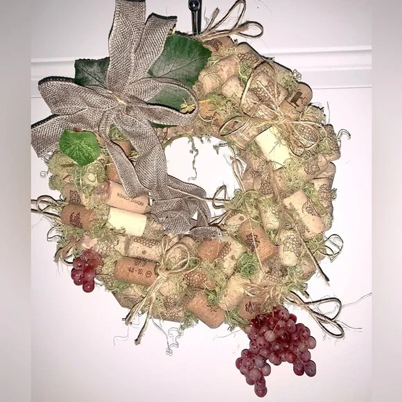 Vintage handmade Wine Cork and grapes Wreath 12”