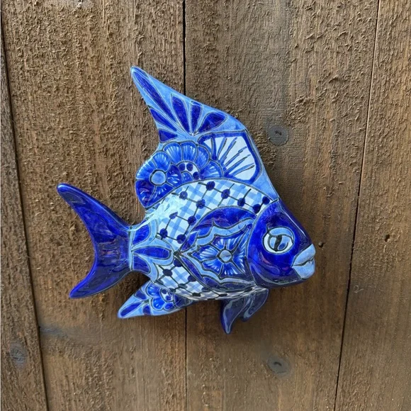 Blue Talavera Fish Wall Accent - Decorative Fish Sculpture