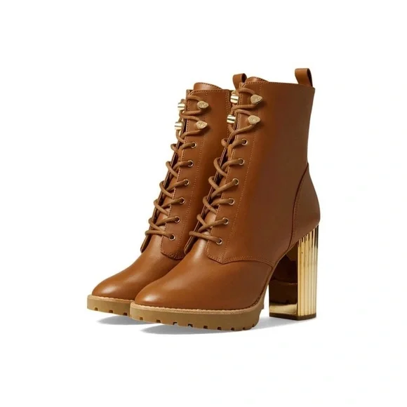 MIchael Kors Porter Platform Laceup Booties Size 6.5 Luggage Womens