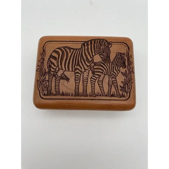 Vintage Corporate Custom Product Zebra Wooden Musical Jewelry‎ Box Works