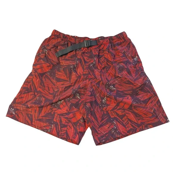 Columbia Omni-Shade Mens Medium Red Tropical Leaf Print Belted Outdoor Shorts