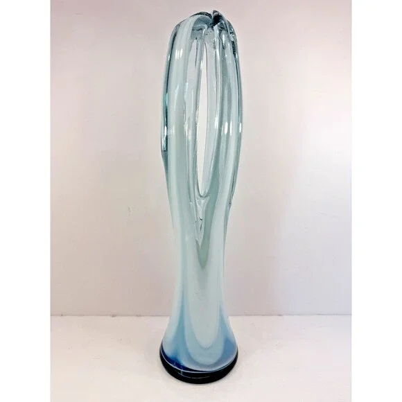 VTG Rare 17.5” Murano Style Sommerso Art Glass Vase Blue Abstract Sculpture MCM