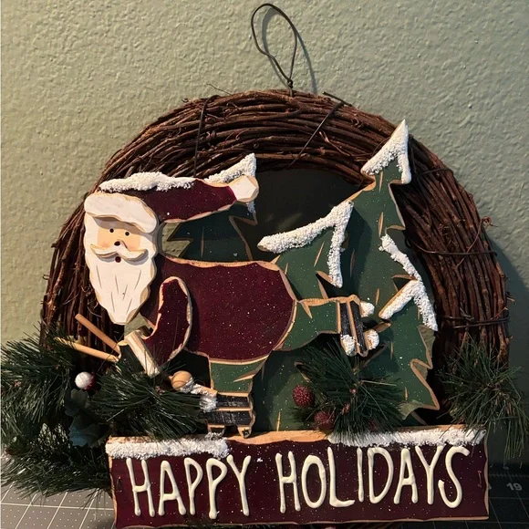 Festive Santa Holiday Wreath with Green and Red Accents