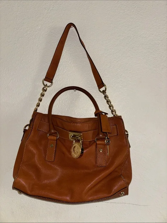 Michael Kors Cognac Leather Satchel with Gold Hardware