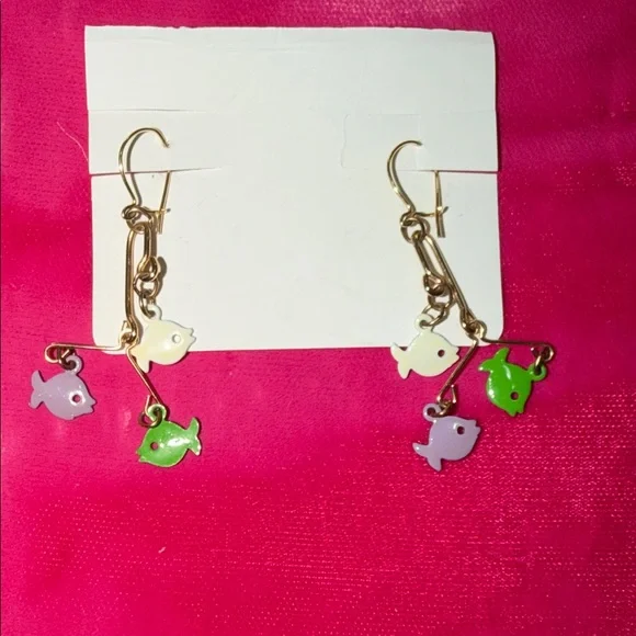 🐸Colorful Fish Dangle Earrings - Green, White, Lavender - Cute Pet Fish Design