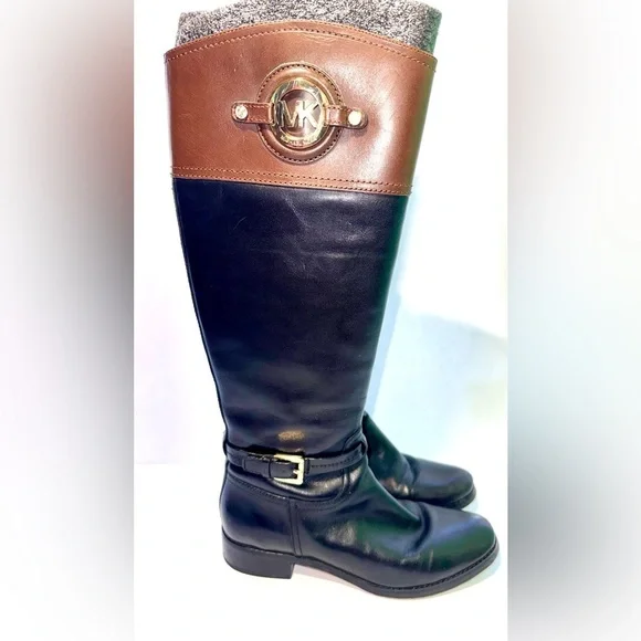 Michael Kors Stockard Two-Tone Black & Mocha Brown Leather Riding Boots - 8