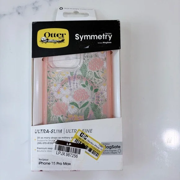 OtterBox Symmetry Series MagSafe iPhone 15 Pro Max Case Floral Botanical Pink