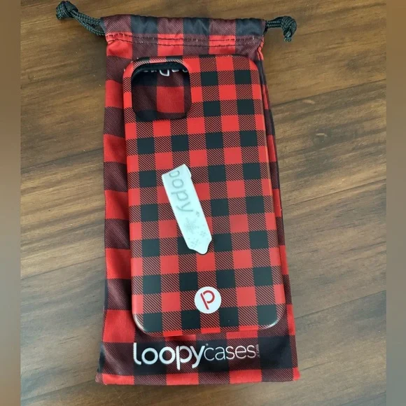 Loopy Case iPhone 12pro Red and Black Plaid Phone‎ Case